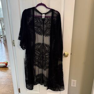 Black Sheer Embroidered Lace Kimono/Overlay